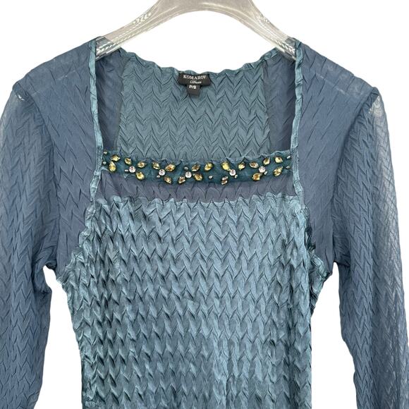 Komarov Textured Crinkle Charmeuse Chiffon Jeweled Fit & Flare Cocktail Dress - Picture 11 of 14